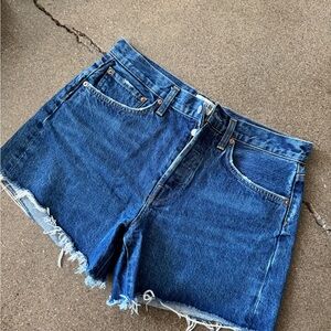 Agolde Blue Jean Shorts Distressed Frayed Hem